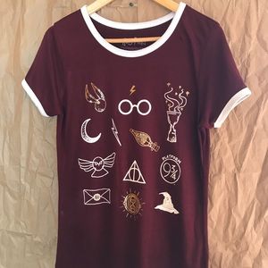 Harry Potter Icons Maroon Ringer T-shirt